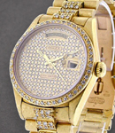 President - 36mm - Yellow Gold - Diamond Bezel on Gold President Diamond Bracelet - Pave Diamond Dial