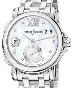 Dual Time 37mm in Steel on Steel Bracelet with White MOP Diamond  Dial