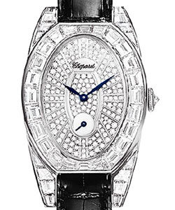 Les Classiques Ovale in White Gold with Baguette Diamond Bezel on Black Alligator Leather Strap with Pave Diamond Dial