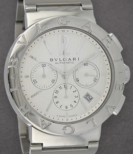 Bvlgari-Bvlgari 42mm Chronograph in Steel  on Steel Bracelet with Silver Dial