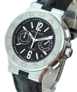 Diagono Chronograph 40mm in Steel on Black Crocodile Leather Strap with Black Dial