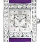 Your Hour Happy Daimonds in White Gold with Diamond Bezel on Purple Aliigator Leather Strap with MOP Dial