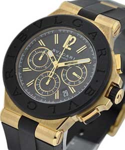 Diagono 42mm Chronograph in Yellow Gold on Black Rubber Strap with Black Grid Dial