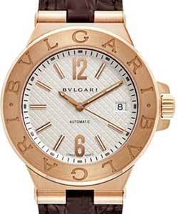 Diagono 40mm Automatic in Rose Gold on Brown Alligator Leather Strap with Silver Dial