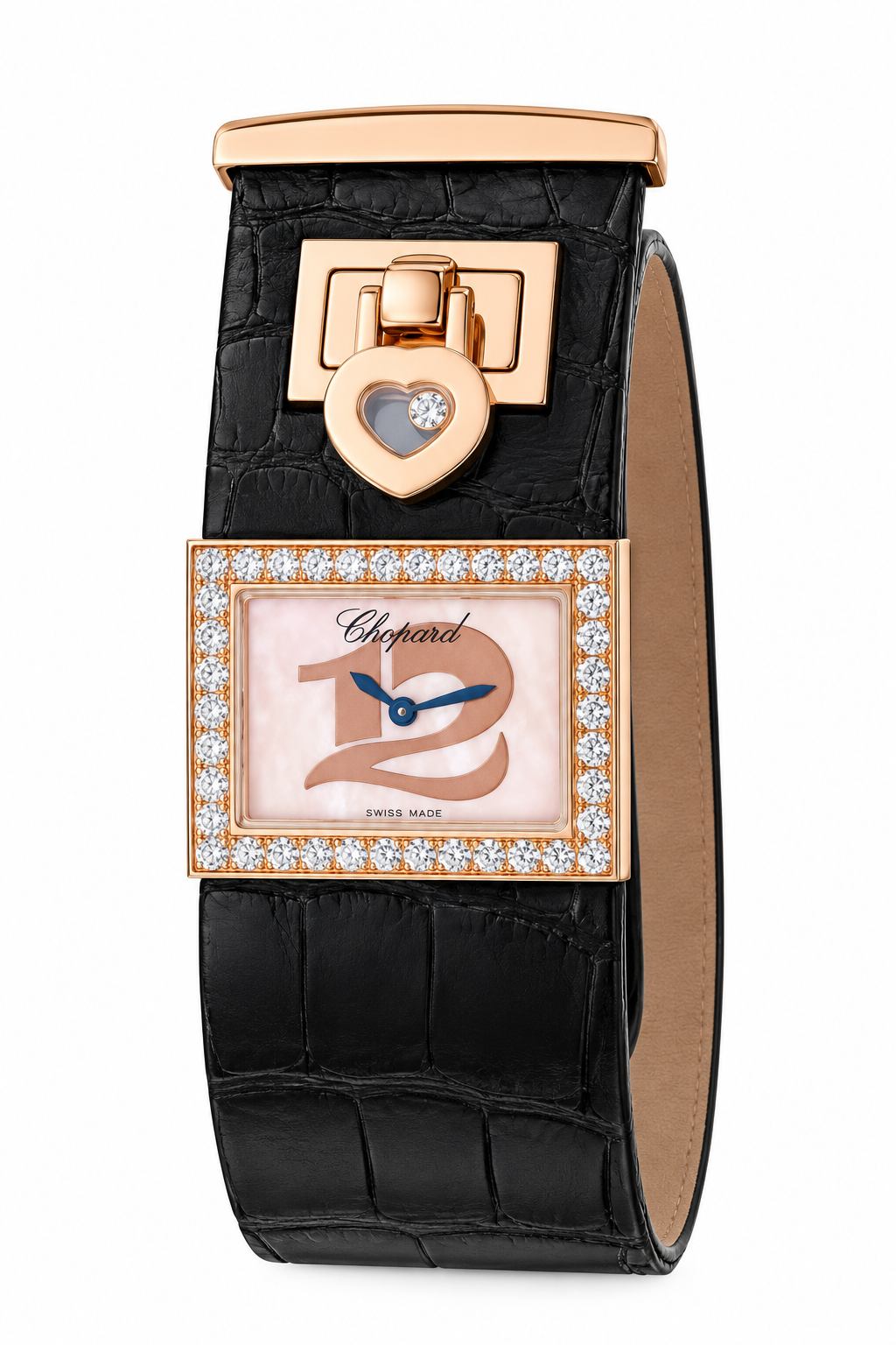 Happy Twelve with Diamond Bezel Rose Gold Case on Strap with MOP Dial