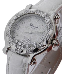 Happy Sport Snowflakes with WG-Diamond Bezel Steel on White Strap with White Dial 