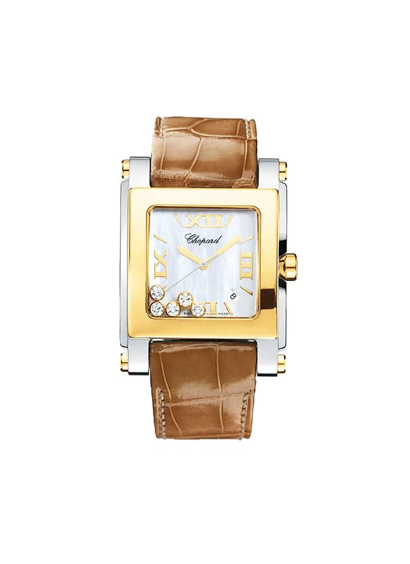 Chopard Happy Sport Square XL in Steel with Rose Gold Bezel