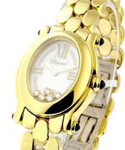 Happy Sport Oval in Yellow Gold Yellow Gold on Bracelet with White Dial