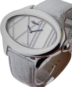 Montres Dame Cat Eye X Large in White Gold on Black Strap with White Gold Diamond Dial