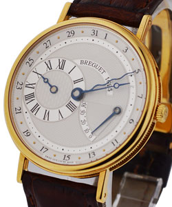 Classique Power Reserve IN Yellow Gold on Brown Alligator Leather Strap with Silver Dial