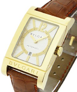 Rettangolo Automatic Yellow Gold on Strap with White Dial