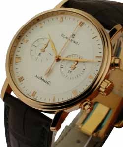 Villeret Chronograph 40mm Automatic in Rose Gold on Brown Crocodile Leather Strap With Off-White Dial