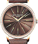 Calatrava 4897R in Rose Gold with Diamond Bezel On Brown Stain Strap with Brown Dial