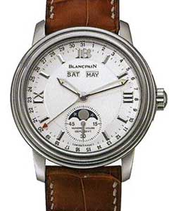 Leman Moonphase & Complete Calendar 38mm Automatic in Steel on Brown Crocodile Leather Strap with White Dial