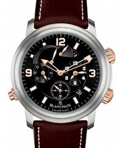 Leman GMT Alarm 40mm Automatic in Rose Gold and Titanium on Brown Calfskin Leather Strap with Black Dial