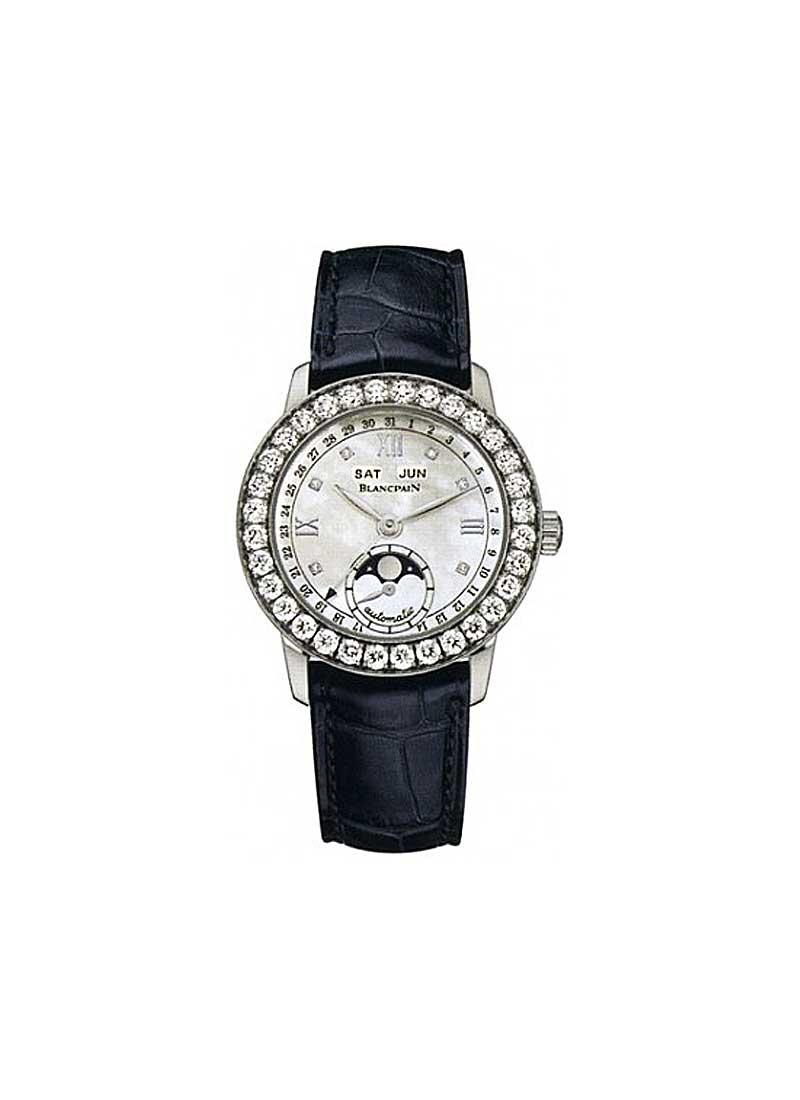 Blancpain Leman Moonphase & Complete Calendar 34mm in White Gold with Diamonds Bezel