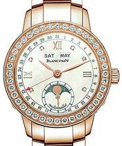 Leman Moonphase & Complete Calendar 34mm Automatic in Rose Gold with Diamonds Bezel on Rose Gold Bracelet with MOP Dial