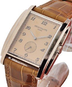 Gondolo Ref 5124G in White Gold on Brown Leather Strap with Vintage Rose Dial