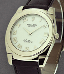 Cellini Cestello in White Gold on Strap with White Roman Dial