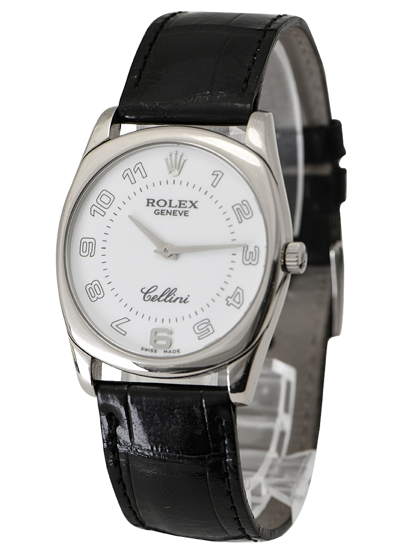 Cellini Danaos in White Gold on Black Crocodile Leather Strap with White Arabic Dial
