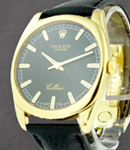 Cellini Danaos in Yellow Gold on Strap with Black Dial with Stick Hour Markers