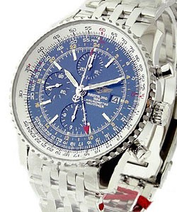 Navitimer World Chronograph 46mm Automatic in Steel on Steel Bracelet with Blue Dial