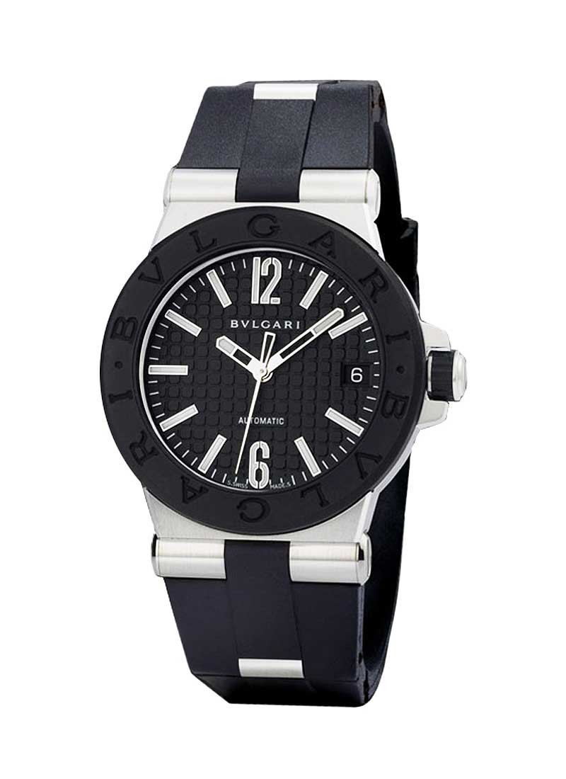 Bvlgari Diagono 35mm Automatic Steel on Rubber Strap with Rubber Bezel -  Black Dial DG35BSVD