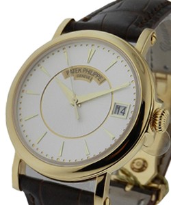 Calatrava Officers Watch 5153J in Yellow Gold on Brown Crocodile Leather Strap with Silver Dial