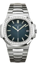 Jumbo Nautilus 40mm Automatic in White Gold with Diamond Bezel  on White Gold  Bracelet with Dark Blue Dial