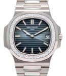 Jumbo Nautilus 40mm Automatic in White Gold with Diamond Bezel on White Gold  Bracelet with Dark Blue Dial