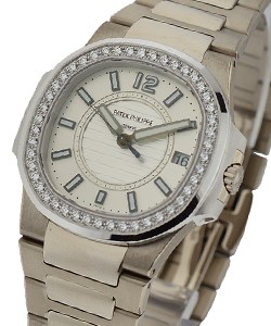 Lady's Nautilus with Diamond Bezel  ref 7010/1G White Gold on Bracelet with Silver Dial