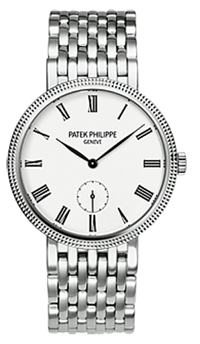Calatrava 31mm Automaitc in White Gold with Fluted Bezel on White Gold Bracelet with White Dial