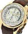 World Time Chronograph Financial in Rose Gold on Brown Alligator Leather Strap with Silver Dial