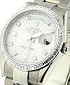 Men's  President with Baguette Bezel - Oyster Bracelet White Gold with Silver Diamond Dial