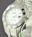 Lady's White Gold Masterpiece in White Gold with 12 Diamond Bezel on White Gold Pearlmaster Bracelet with Rhodium Roman Dial