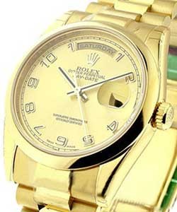 Day-Date President in Yellow Gold with Domed Bezel on Yellow Gold President Bracelet with Champagne Dial