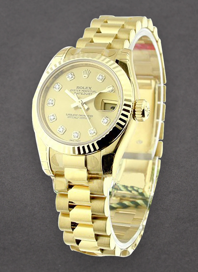 Rolex Unworn President 26mm Ladies in Yellow Gold with Fluted Bezel