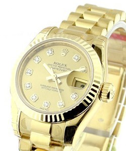 President 26mm Ladies in Yellow Gold with Fluted Bezel on President Bracelet with Champagne Diamond Dial