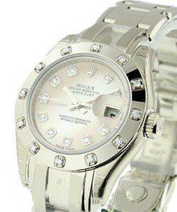 Masterpiece Lady's in White Gold with 12 Diamond Bezel on White Gold Pearlamster Bracelet with MOP Diamond Dial