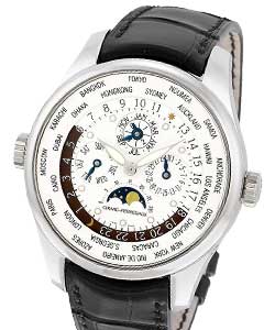 Haute Horlogerie World Time Perpetual Calendar in White Gold on Black Crocodile Leather Strap with Silver Dial