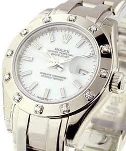 Masterpiece Lady's in White Gold with 12 Diamond Bezel on White Gold Pearlmaster Bracelet with White Stick Dial