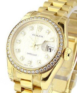 President Ladies in Yellow Gold with Diamond Bezel  on Yellow Gold President Bracelet with Silver Dial
