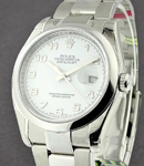Datejust 36mm in Steel with Domed Bezel on Steel Oyster Bracelet with White Arabic Dial