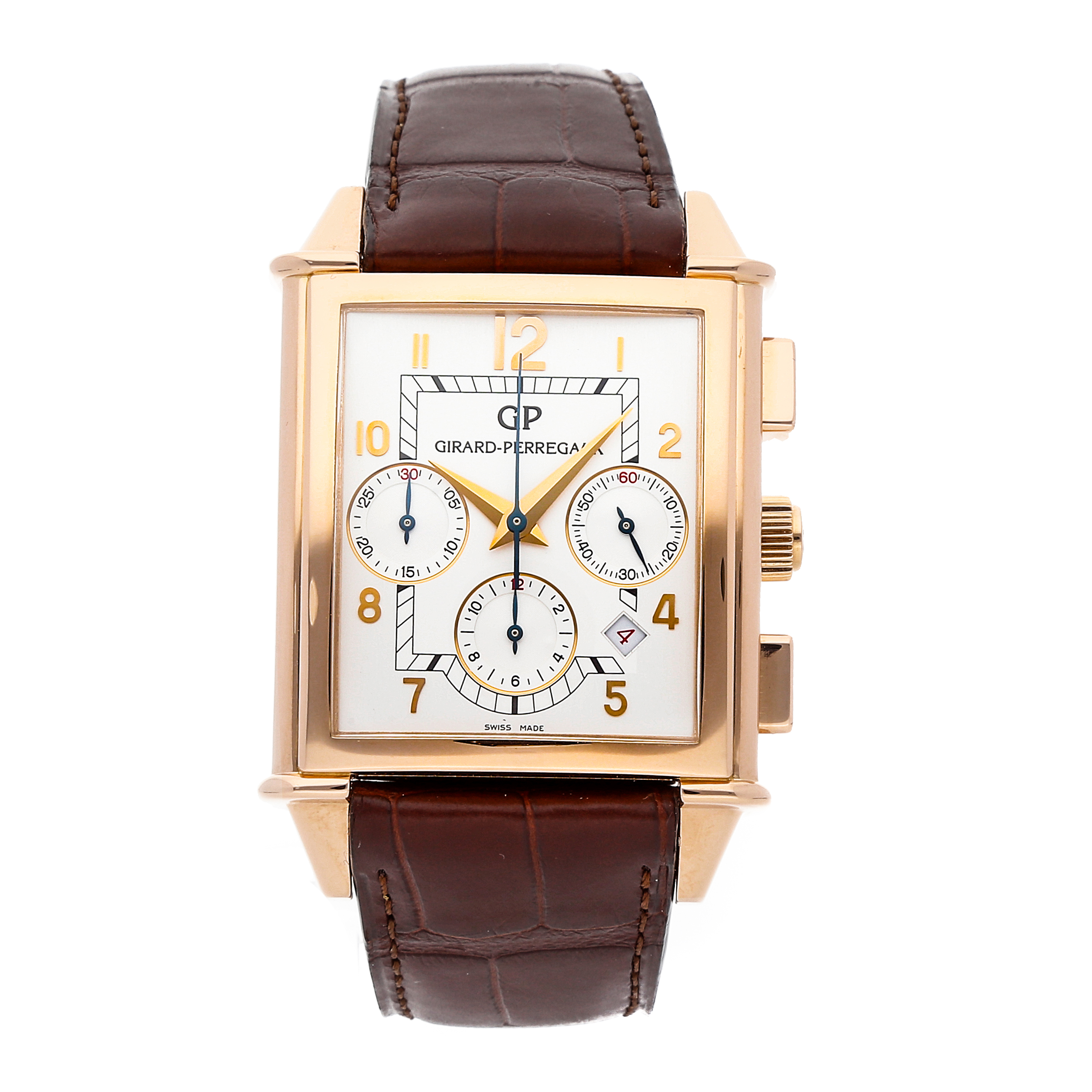 Vintage 1945 XXL Chronograph in Rose Gold on Brown Crocodile Leather Strap with Silver Dial