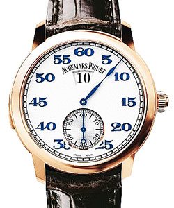 Classic Jules Audemars Jumping Hour Minute Repeater in Rose Gold on Brown Crocodile Leather Strap with White Dial