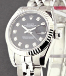 Datejust Automatic in Steel with White Gold Fluted Bezel On Steel Jubilee Bracelet with Black Diamond Dial