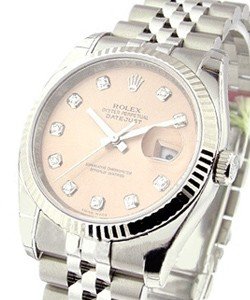 Datejust in Steel with White Gold Fluted Bezel on Steel Jubilee Bracelet with Salmon Diamond Dial
