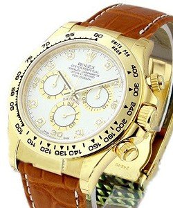 Daytona Cosmograph in Yellow Gold on Brown Alligator Leather Strap with White Diamond Dial