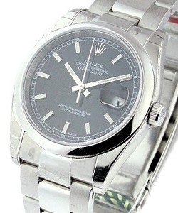Datejust 36mm in Steel with Domed Bezel on Oyster Bracelet with Black Stick Dial