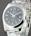 Datejust 36mm in Steel with Domed Bezel on Oyster Bracelet with Black Stick Dial
